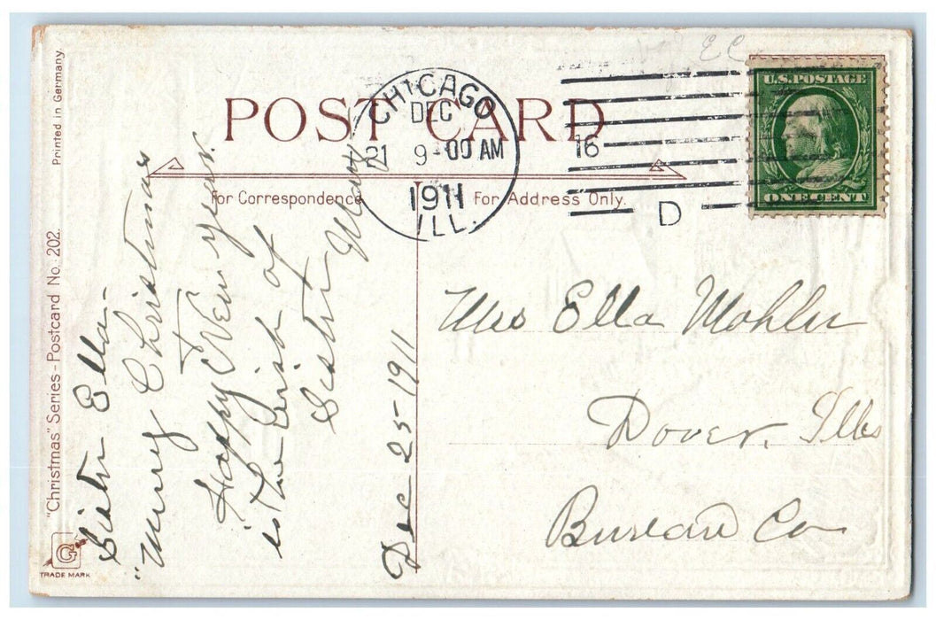 1911 Merry Christmas House Winter Sunrise Embossed Chicago IL Antique Postcard