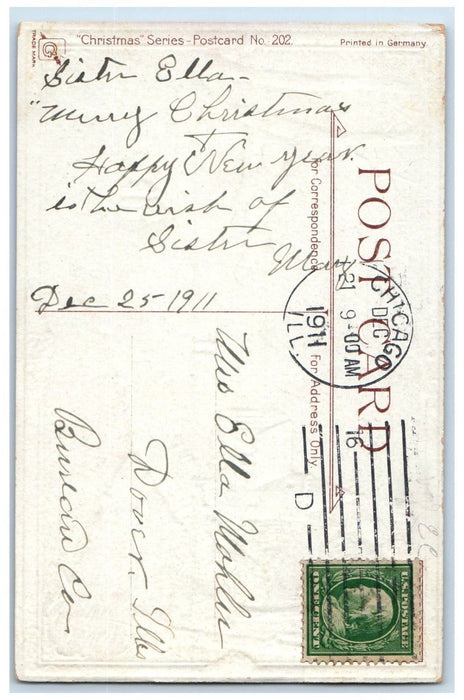 1911 Merry Christmas House Winter Sunrise Embossed Chicago IL Antique Postcard