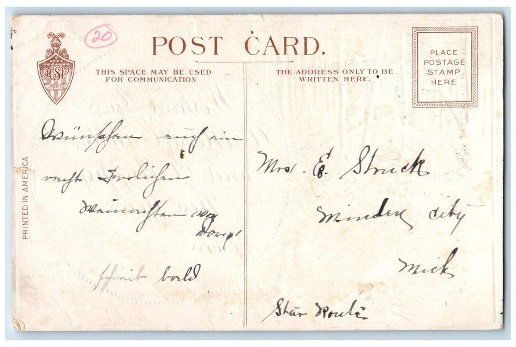 c1910's Merry Christmas House And Pine Trees Winter Embossed Antique Postcard