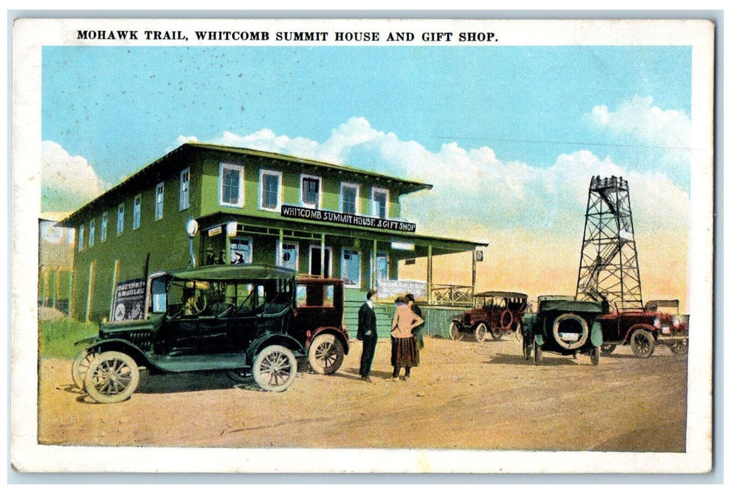 Mohawk Trail Whitcomb Summit House And Gift Shop Cars Road Scene MA Postcard