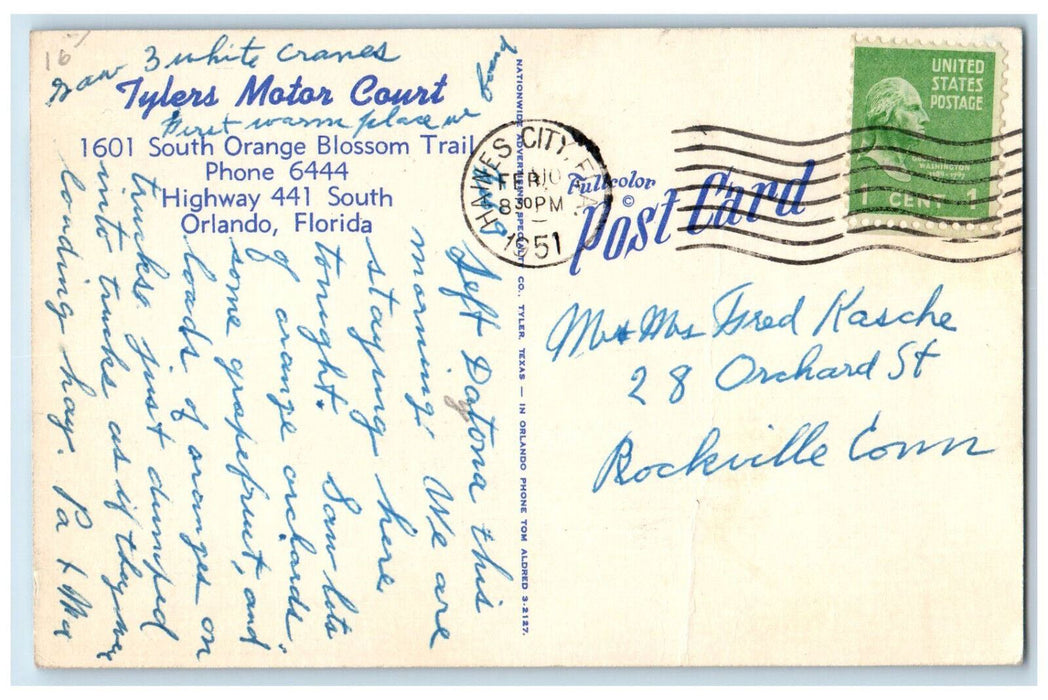 1951 View Of Tyler Motor Court Orlando Haines City Florida FL Dual View Postcard