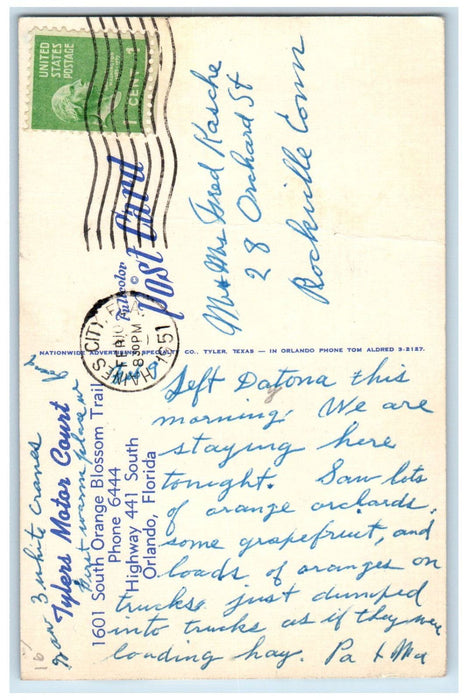 1951 View Of Tyler Motor Court Orlando Haines City Florida FL Dual View Postcard