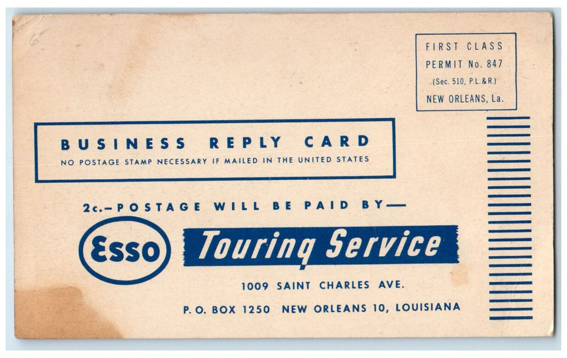 Esso Touring Service Details Card New Orleans Louisiana LA Antique Postcard