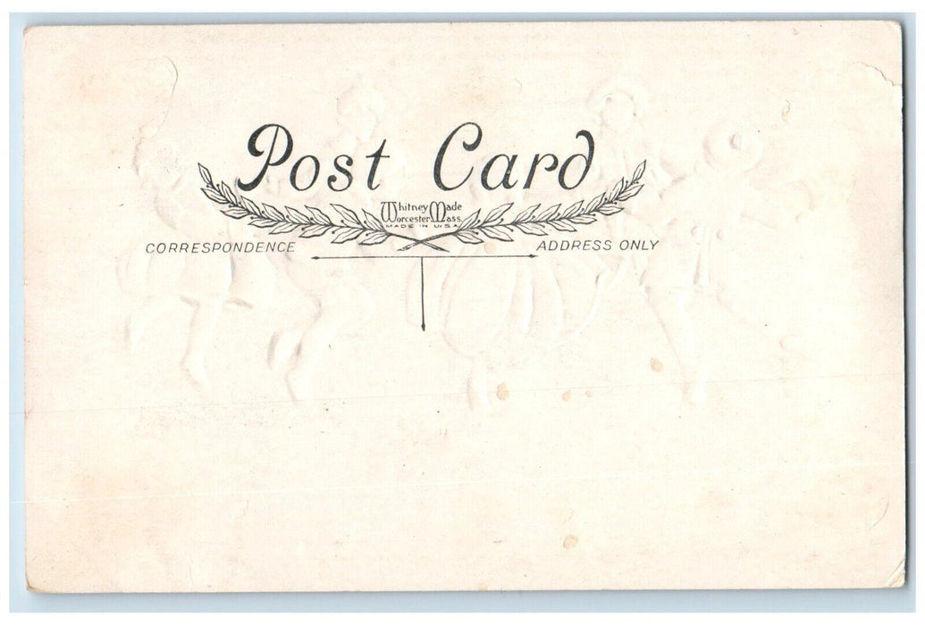 c1910's Merry Christmas Childrens Playing Pine Trees Winter Embossed Postcard