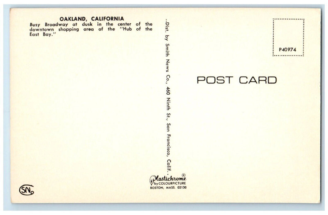 c1960 Busy Broadway Diusk Center Downtown Shopping Oakland California Postcard