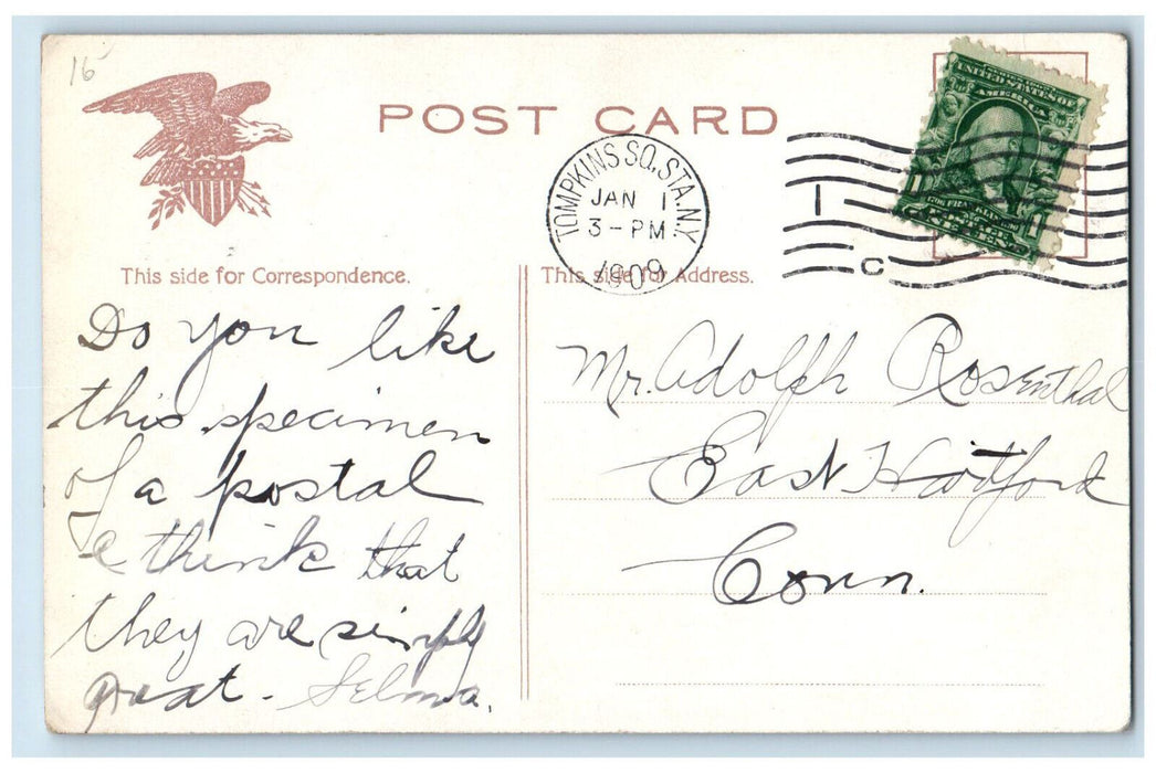 1909 Hunting By Edwards Sailboat Tompkins Sq. Sta. New York NY Antique Postcard