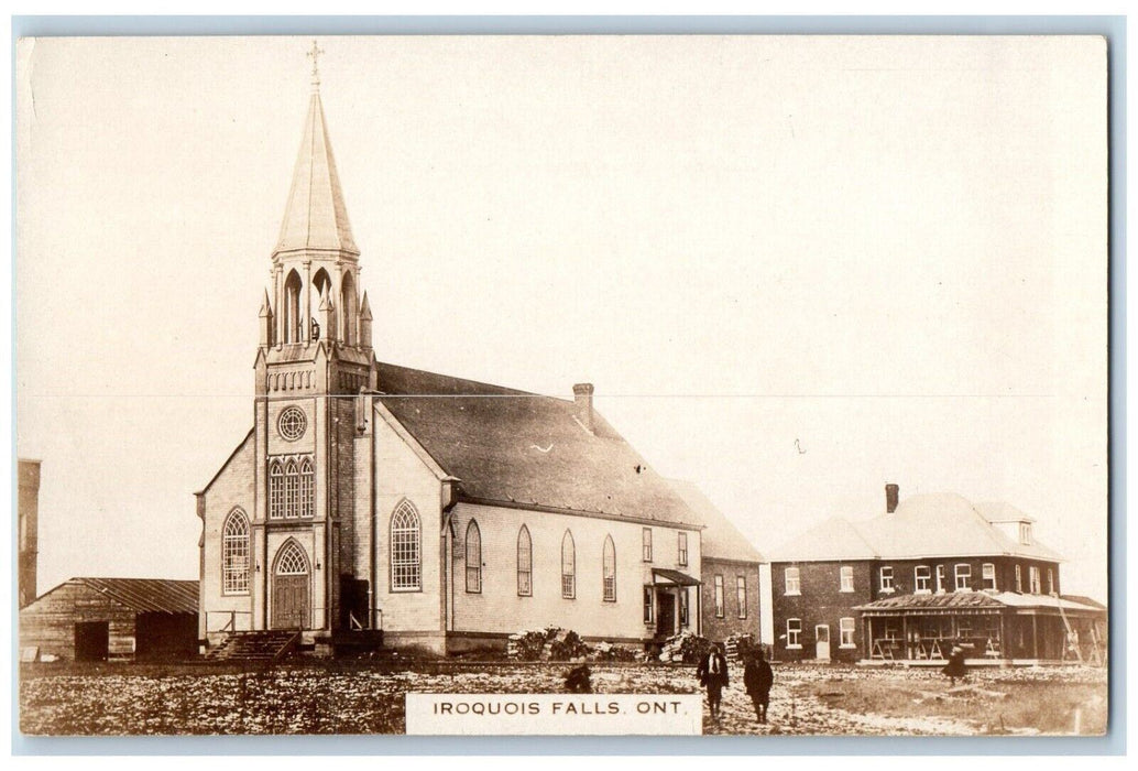 c1920s St Anne Catholic Church Iroquois Falls Ontario Canada RPPC Photo Postcard