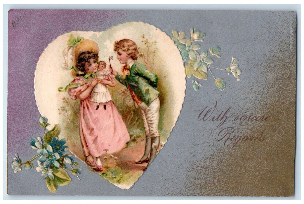 1971 Valentine Little Sweetheart Doll Heart Flowers Nash Embossed Postcard