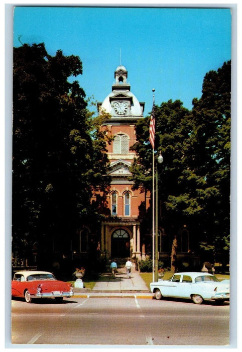 View Of Court House La Grange Indiana IN, Clock Tower Cars Vintage Postcard