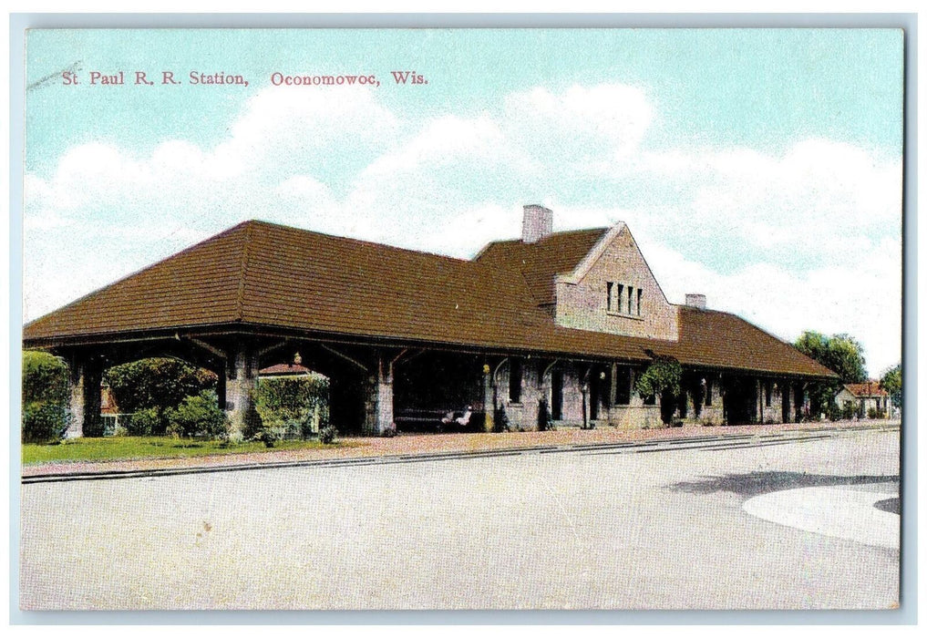 c1910's St. Paul Railroad Station View Oconomowoc Wisconsin WI Unposted Postcard