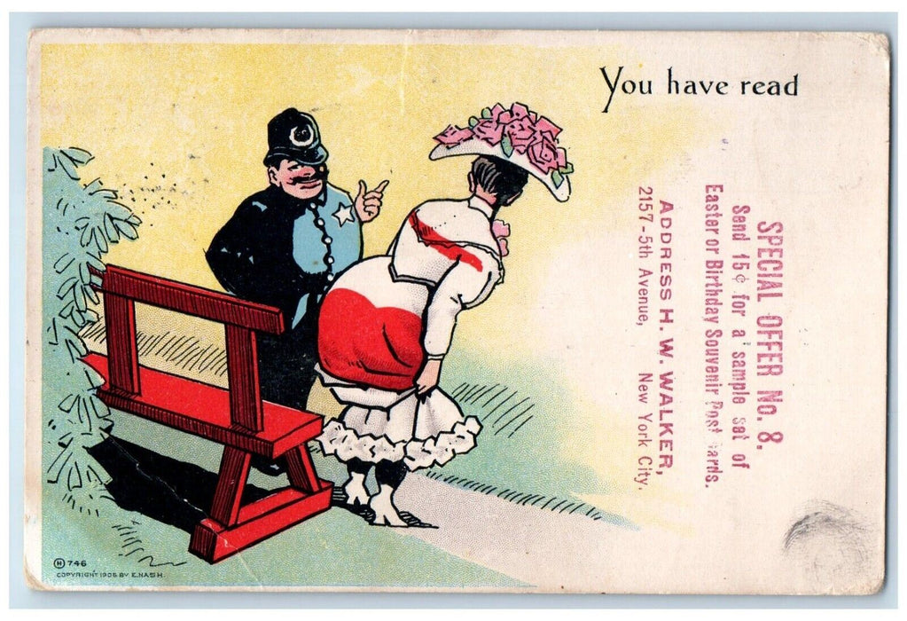 1900 Policemen Girl You Have Read Stockholm New York NY Posted Antique Postcard