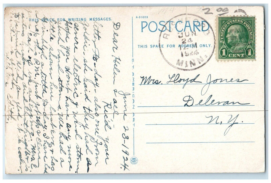 1924 Riverside Park Steamer Cruise Ferry Ship Dock Winona Minnesota MN Postcard
