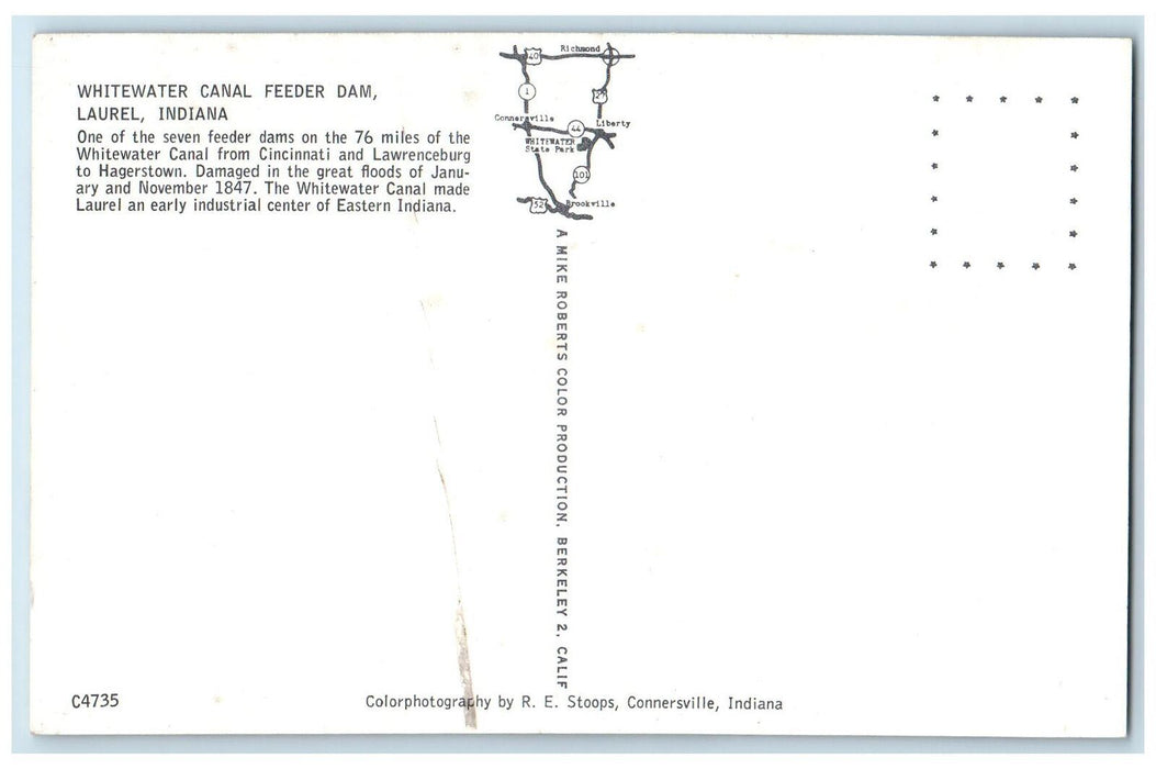 Scenic View Of Whitewater Canal Feeder Dam Laurel Indiana IN Vintage Postcard
