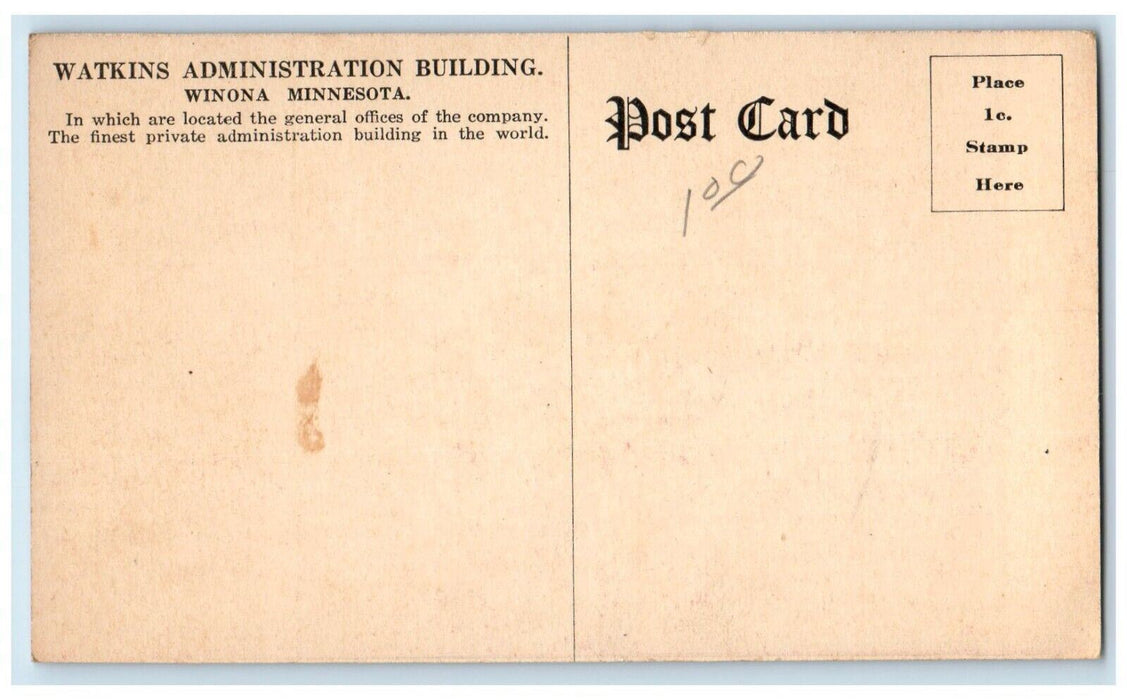 c1910 Watkins Administration Building Exterior Offices Winona Minnesota Postcard