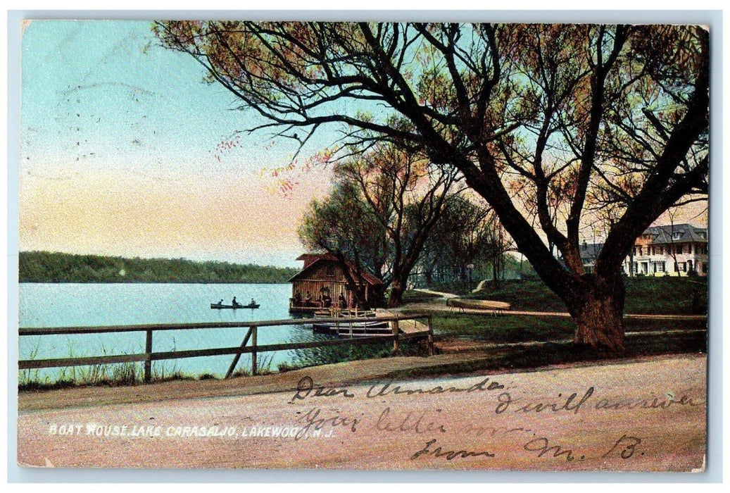 1907 Scenic View Boat House Lake Carasaljo Lakewood New Jersey Antique Postcard