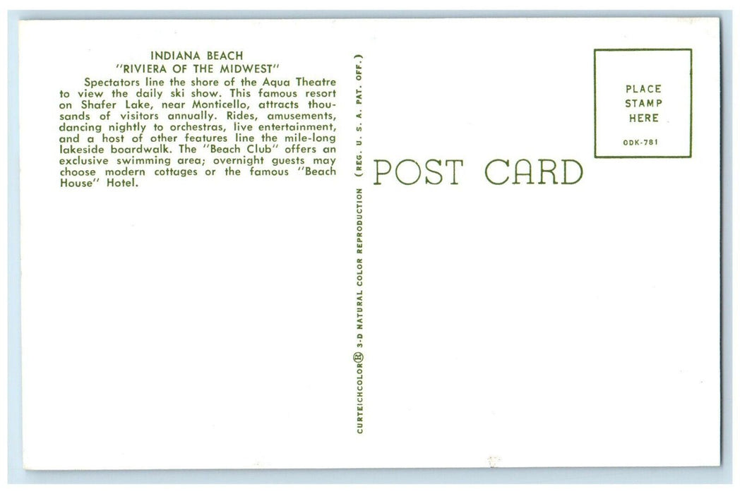 Monticello IN, Indiana Beach Riviera Of The Midwest Ski Show Vintage Postcard