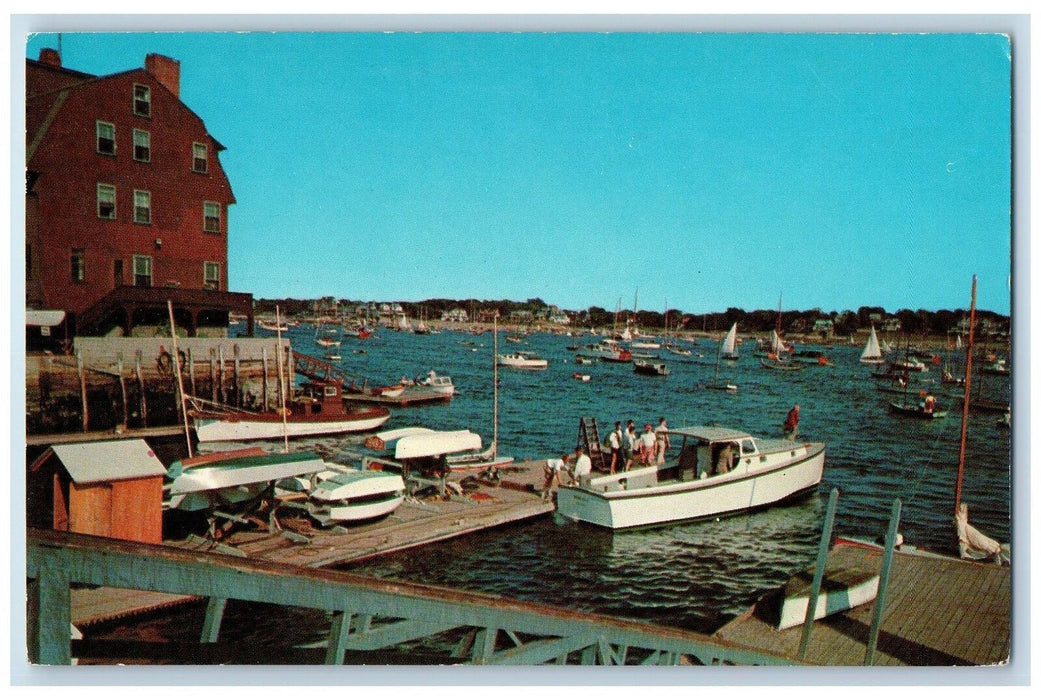 c1950's Harbor Scene Sailboats Boat Tourist Marblehead Massachusetts MA Postcard
