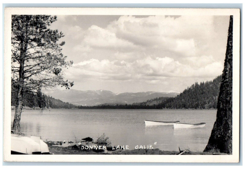 c1940's Donner Lake Scene Boats Truckee California CA RPPC Photo Postcard