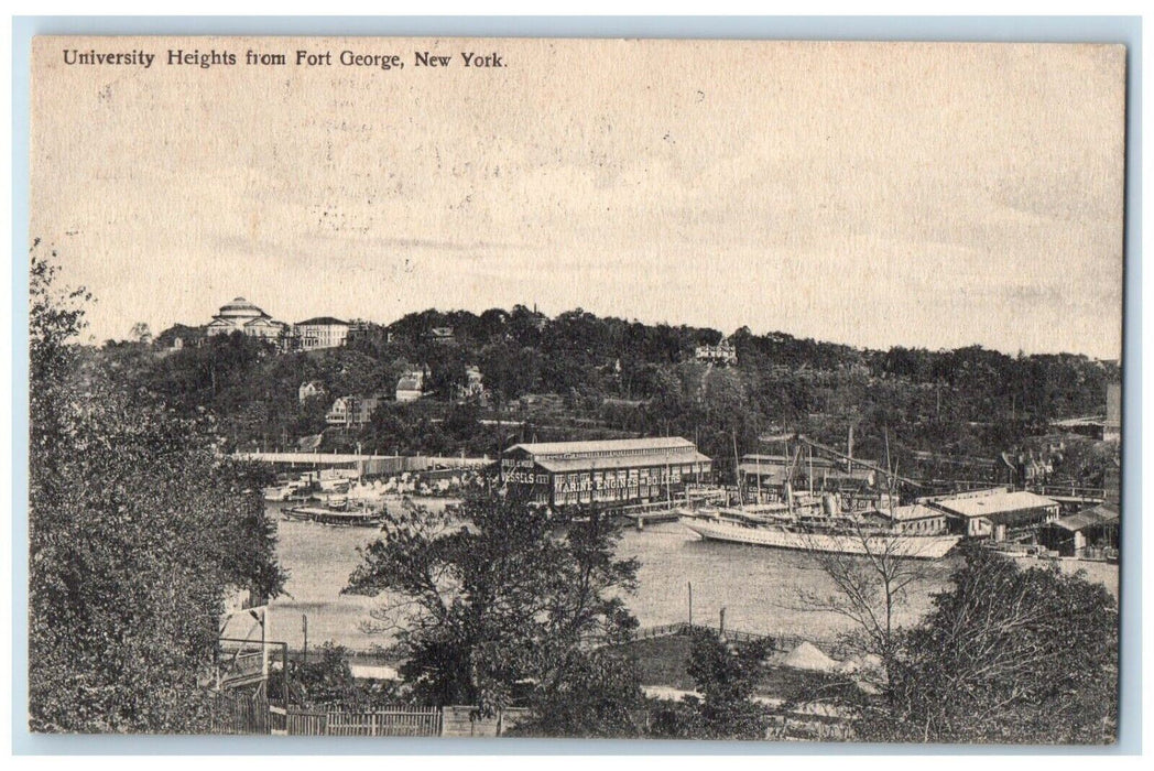 1909 University Heights Steamer Ship Dock Shipyard Fort George New York Postcard
