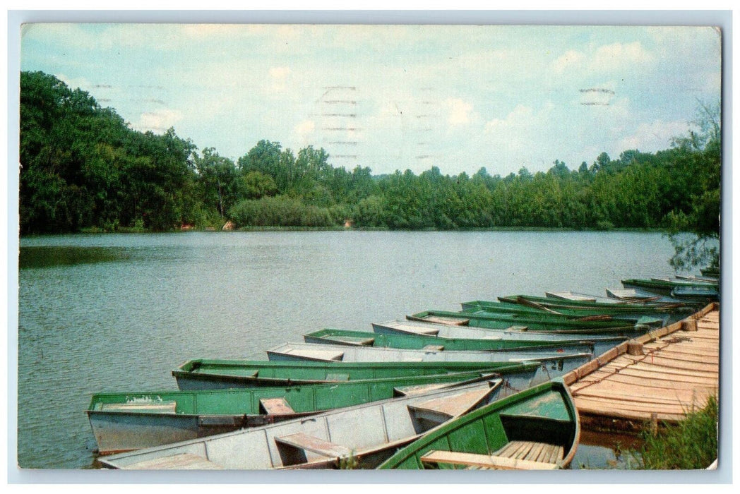 1958 Boat Landing And Lake Scene Spring Mill State Park Mitchell IN Postcard