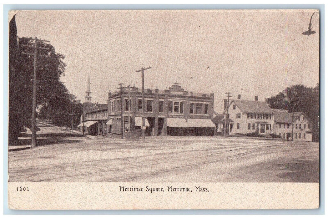 c1910's Merrimac Square Street View Massachusetts Unposted Antique Postcard