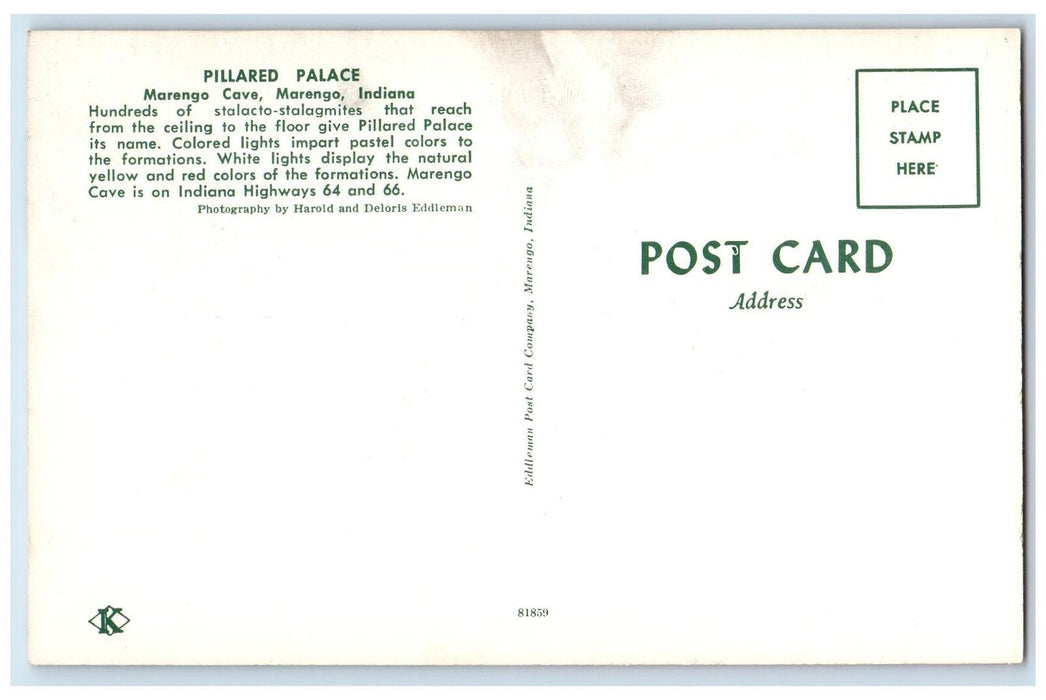 Pillared Place Marengo Cave Indiana IN, Hundreds Stalacto-Stalagmites Postcard