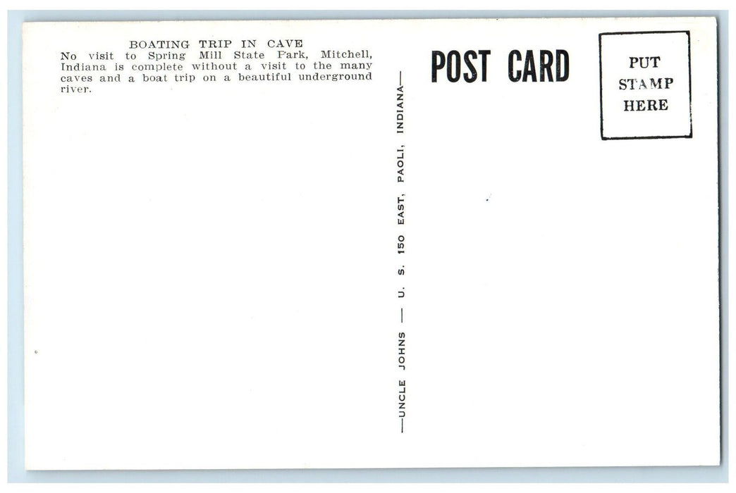 Boating Trip in Cave No Visit Spring Mill State Park Mitchell IN Postcard