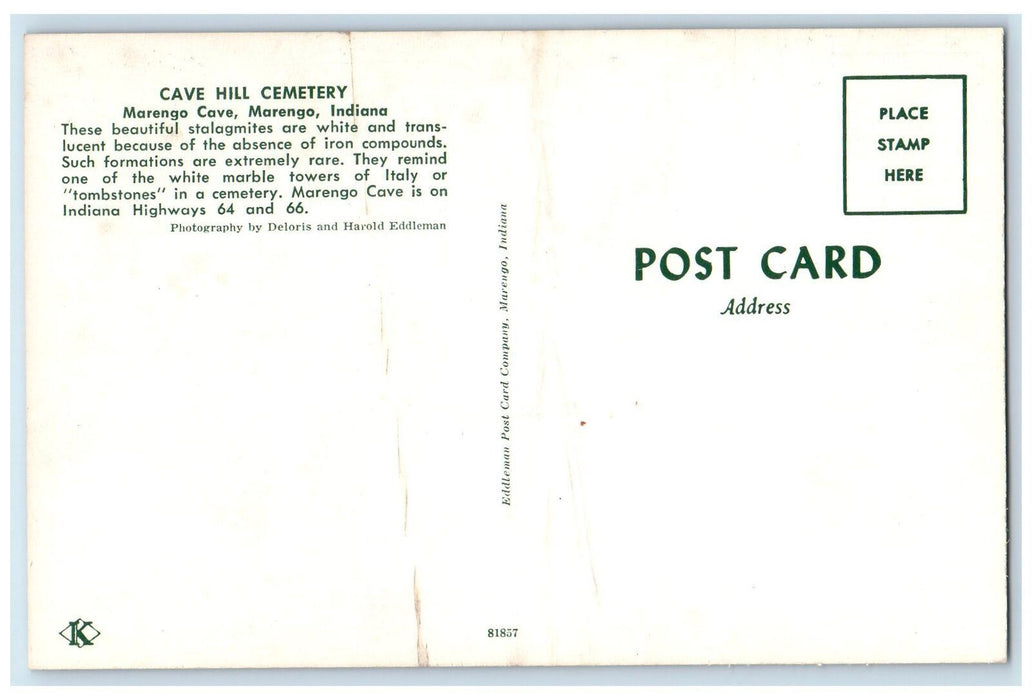 Cave Hill Cemetery Marengo Cave Indiana IN, Beautiful Stalagmites Scene Postcard