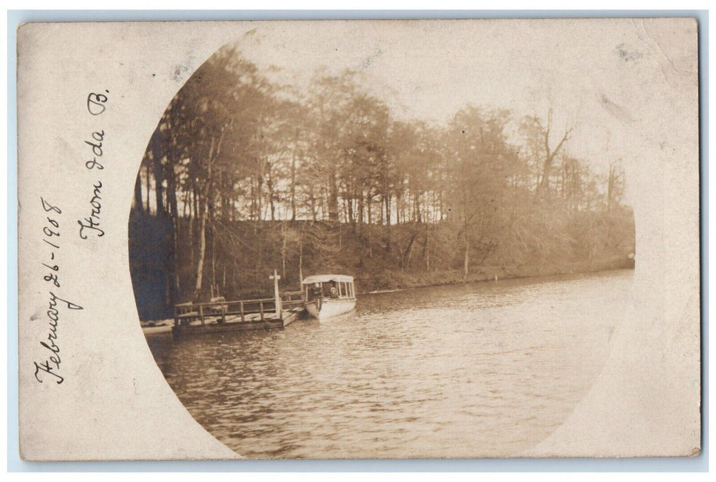 1908 View Of Lake Boat Elma Center New York NY RPPC Photo Antique Postcard