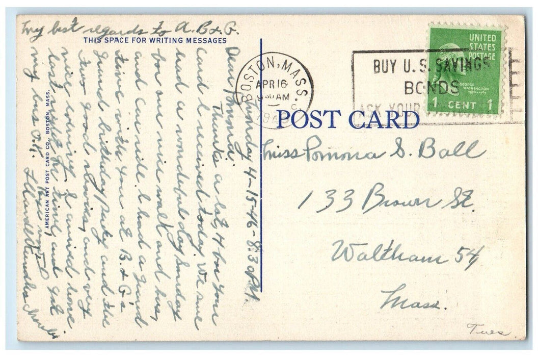 1946 Beebe JR. High School Malden Boston Massachusetts MA Postcard