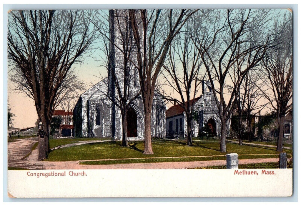 Congregational Chruch Street View Methuen Massachusetts MA Antique Postcard