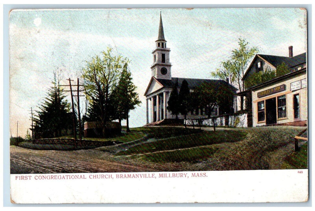 1914 First Congregational Chruch Bramanville Millbury Massachusetts MA Postcard