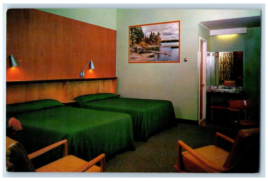 c1960 Landmark Motor Lodge Four Miles South Bedroom Glen Falls New York Postcard