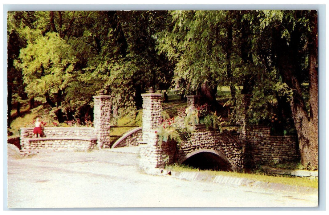 View Of Glen Miller Park Garden Rustic Bridge Richmond Indiana IN Postcard