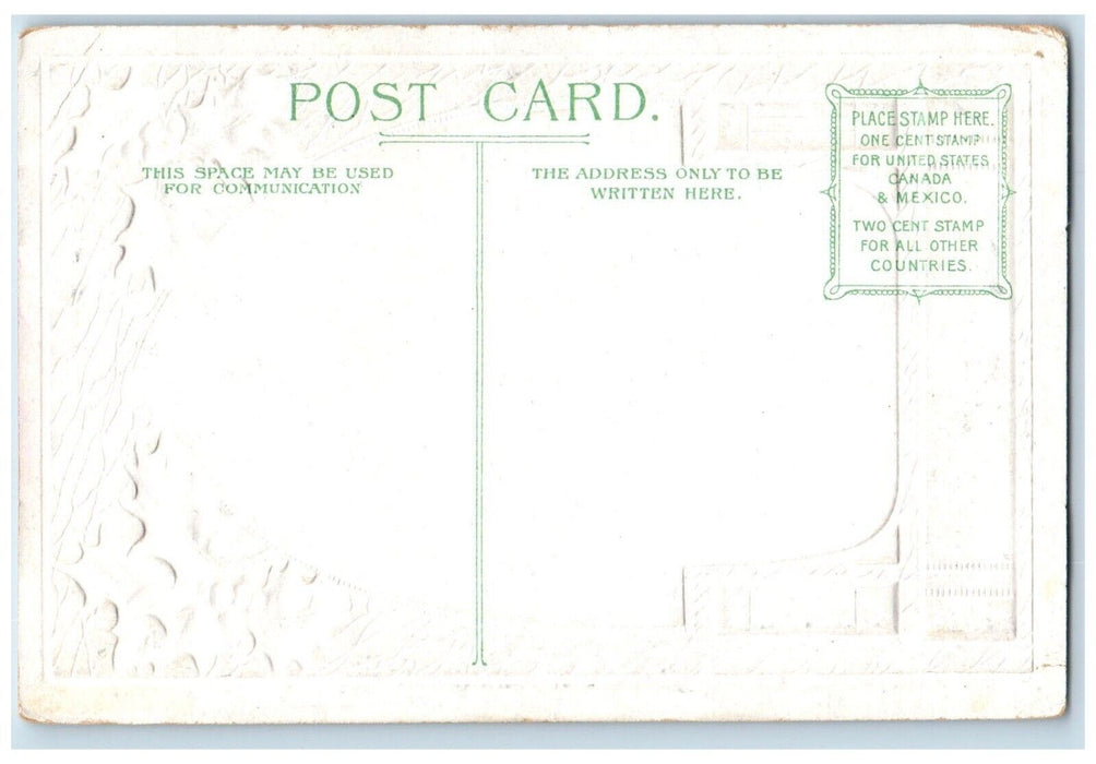 c1910's Christmas Boys Snowball Fighting Berries Embossed Antique Postcard