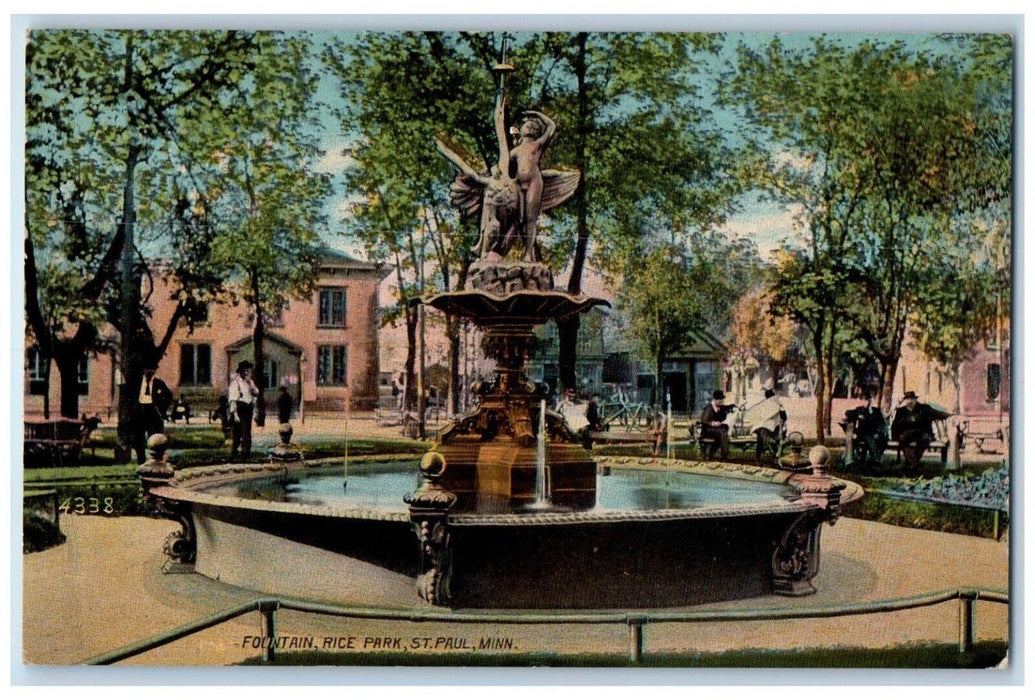 c1910 Fountain Rice Park Benches Statue Sculpture St. Paul Minnesota MN Postcard