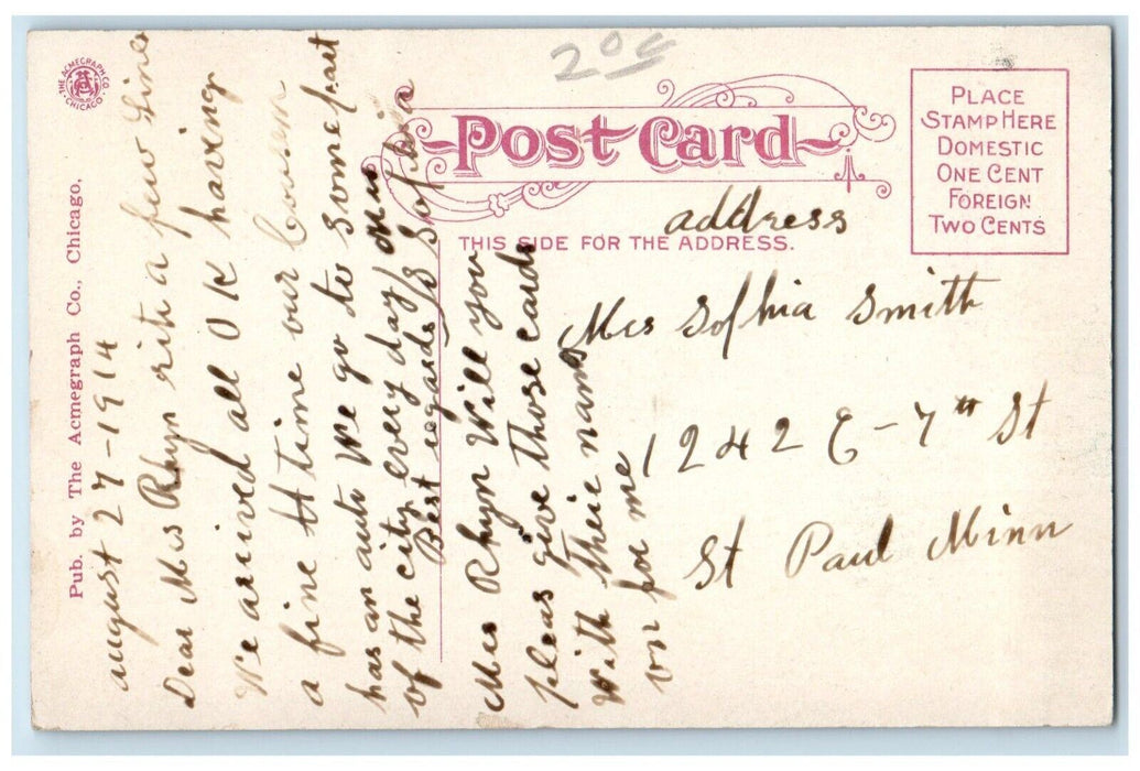 c1910 Fountain Rice Park Benches Statue Sculpture St. Paul Minnesota MN Postcard