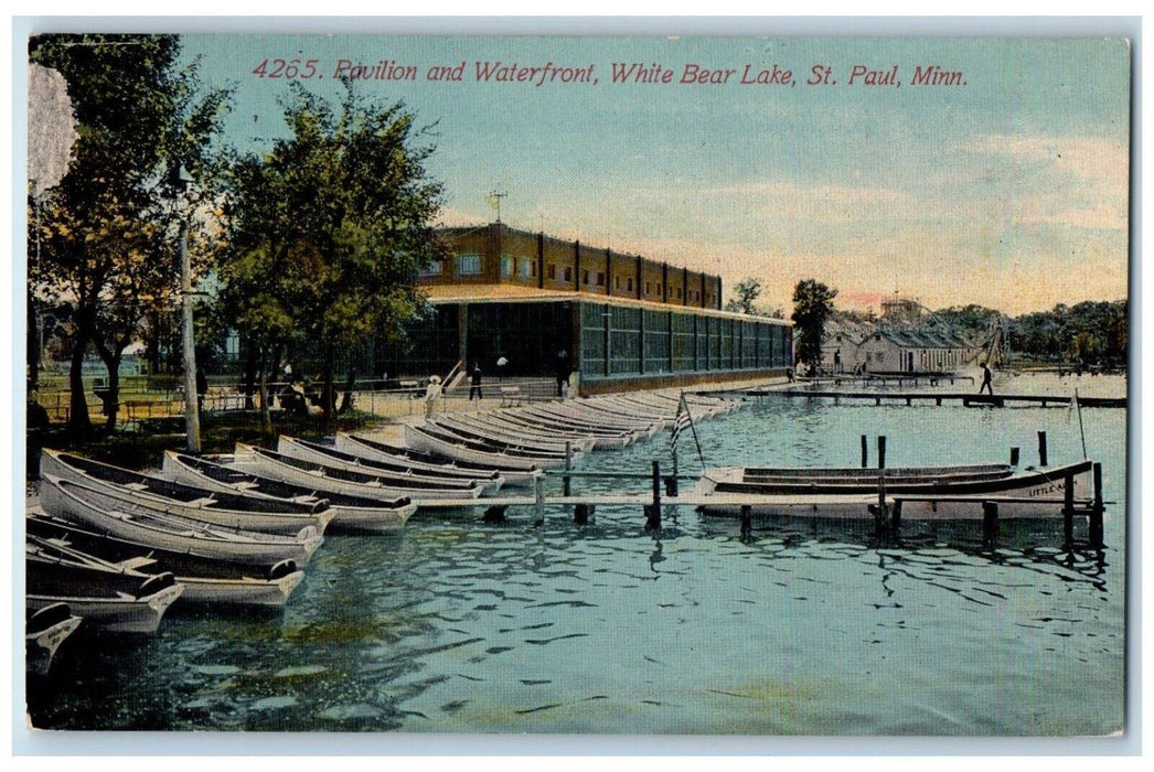 c1910 Pavilion Waterfront White Bear Lake Canoe Dock St. Paul Minnesota Postcard