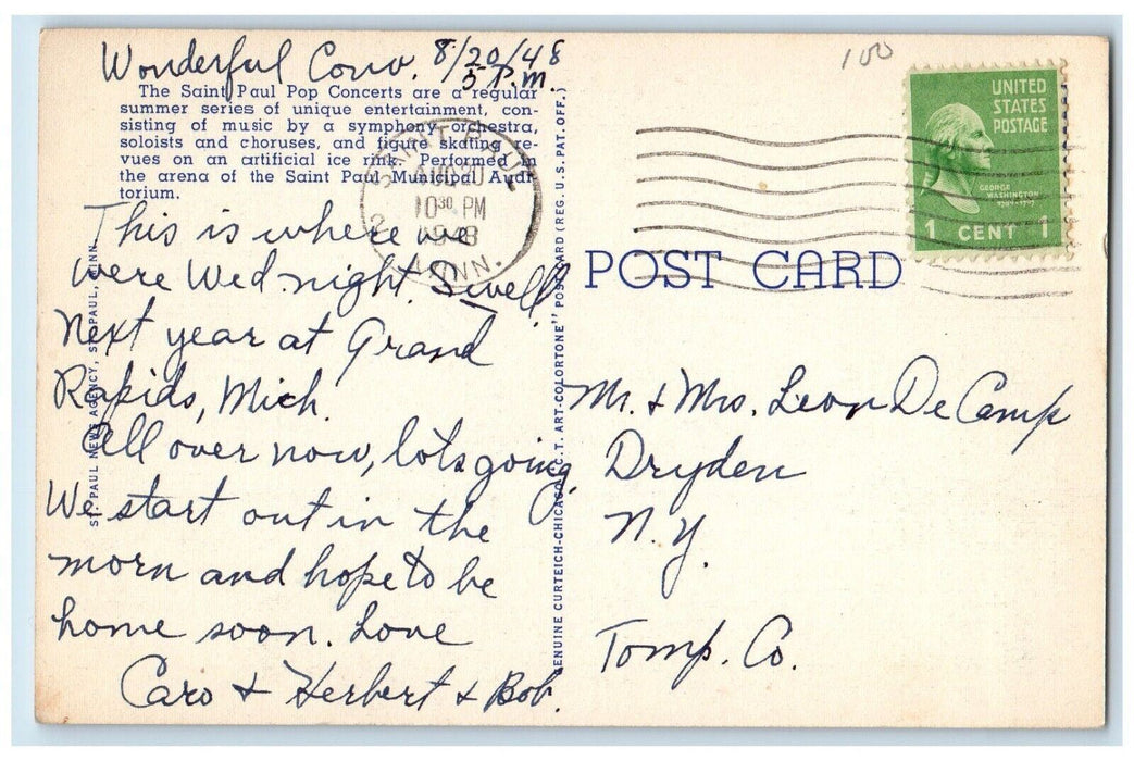 1948 Arena St. Paul Municipal Auditorium Interior St. Paul Minnesota MN Postcard