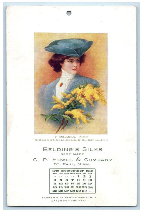 c1910 Belding's Silks Howes Company St. Paul Minnesota Calendar Vintage Postcard