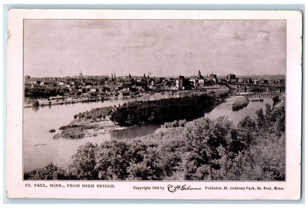 c1905 Aerial View River Lake High Bridge St. Paul Minnesota MN Gibson Postcard