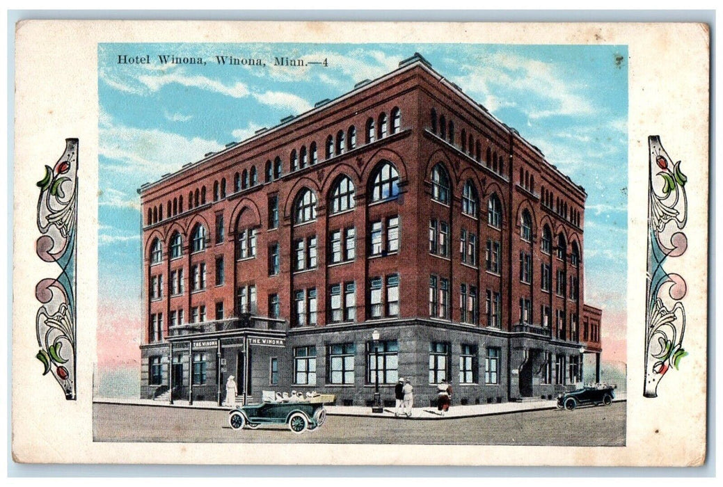 c1920 Hotel Winona Exterior Building Classic Cars Winona Minnesota MN Postcard