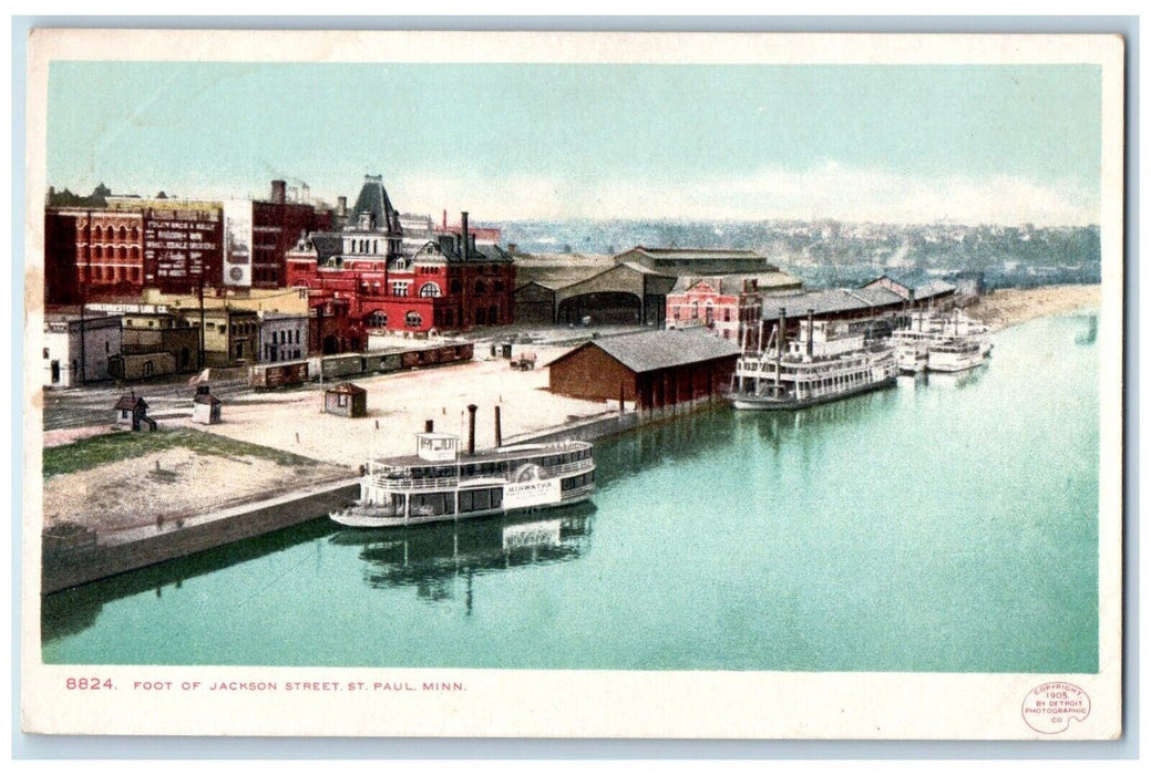 c1905 Foot Jackson Street Steamer Ferry Dock Pier St. Paul Minnesota MN Postcard