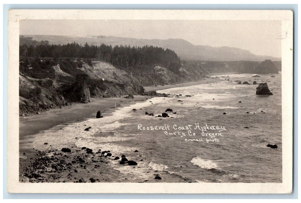 1930 Roosevelt Coast Highway Curry County Oregon OR RPPC Photo Posted Postcard