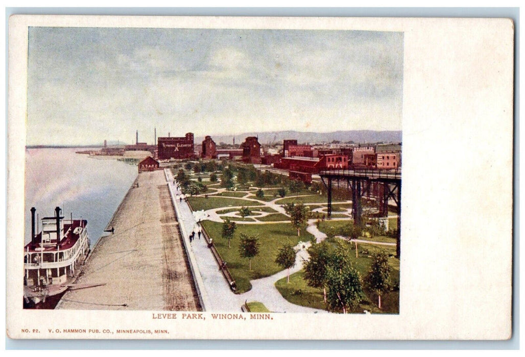 c1905 Levee Park Steamer Dock Pier Exterior Building Winona Minnesota MNPostcard