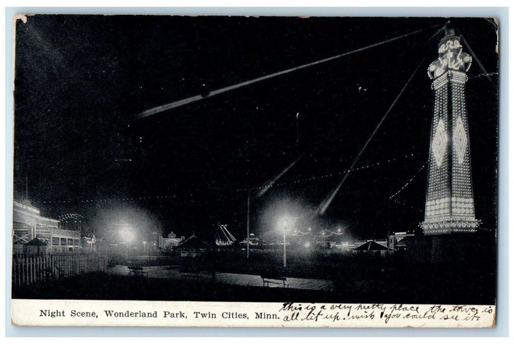 1910 Night Scene Wonderland Park Amusement Stars Twin Cities Minnesota Postcard