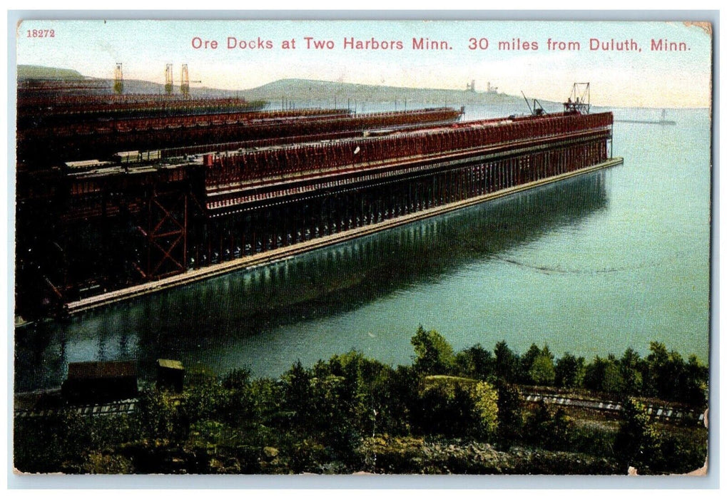 1909 Ore Docks Two Harbors Loading Ship Minnesota Duluth Minnesota MN Postcard