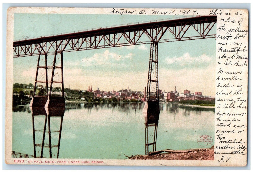 1907 Under High Bridge River Lake St. Paul Minnesota MN Vintage Antique Postcard
