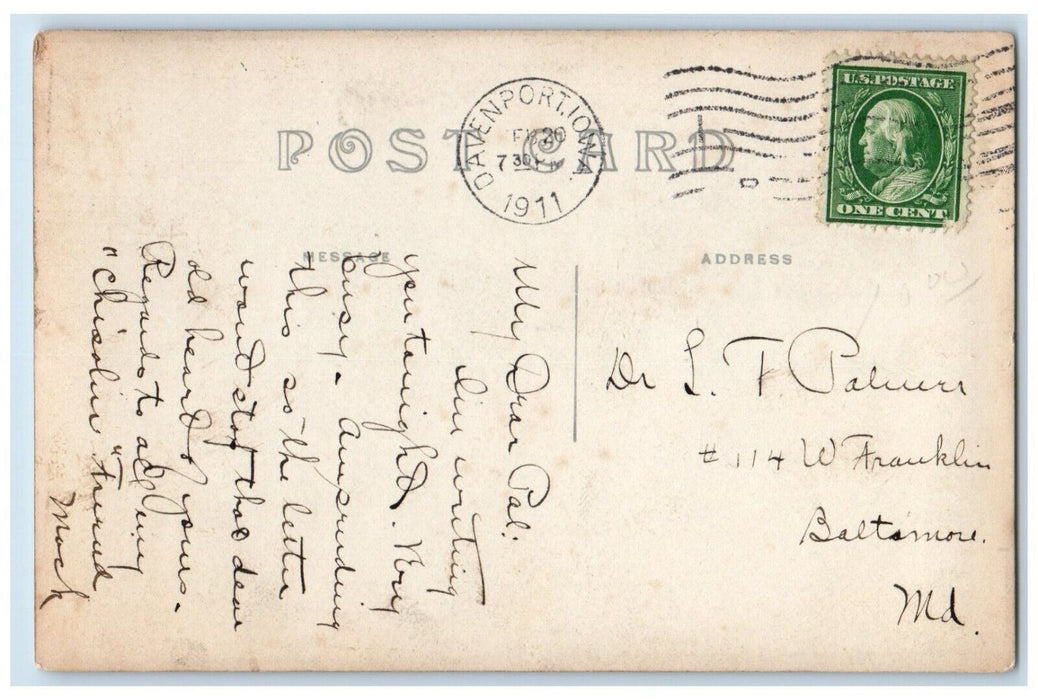 1911 Birds Eye View Of North Davenport Iowa IA RPPC Photo Posted Postcard