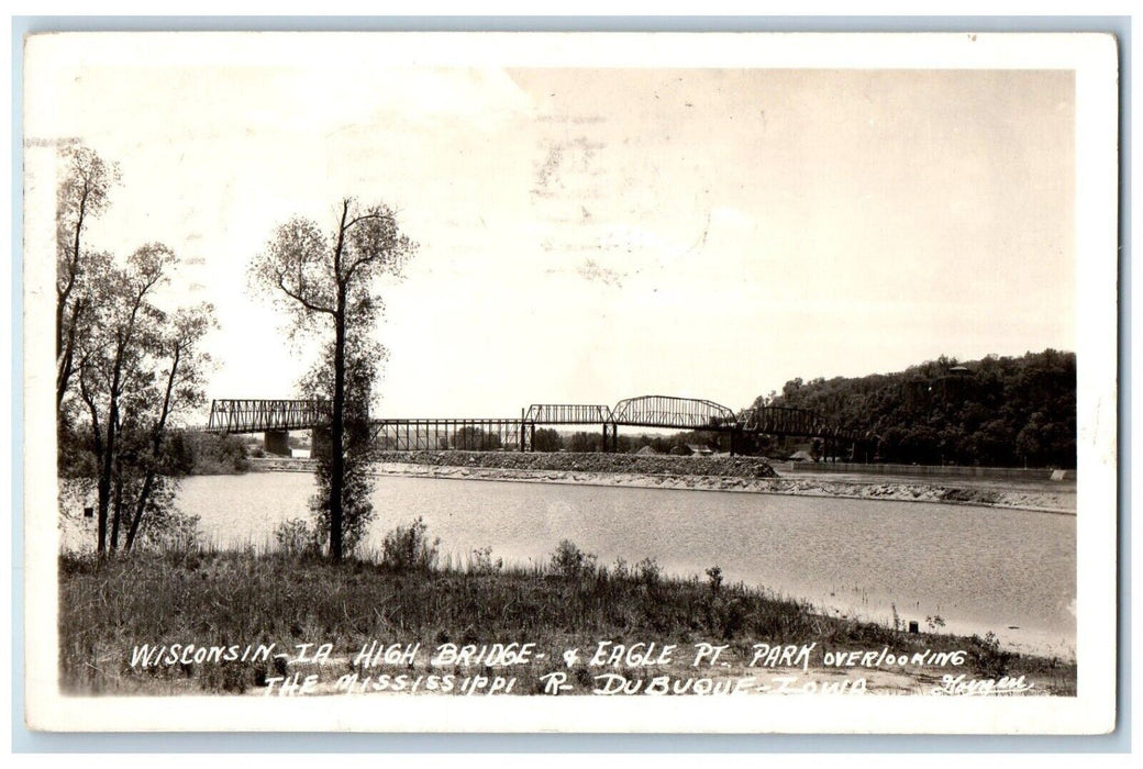 1941 Wisconsin To Iowa Bridge Mississippe River Dubuqe  IA RPPC Photo Postcard